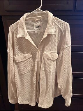 aerie Cream Waffle Knit Button-Front Utility Jacket